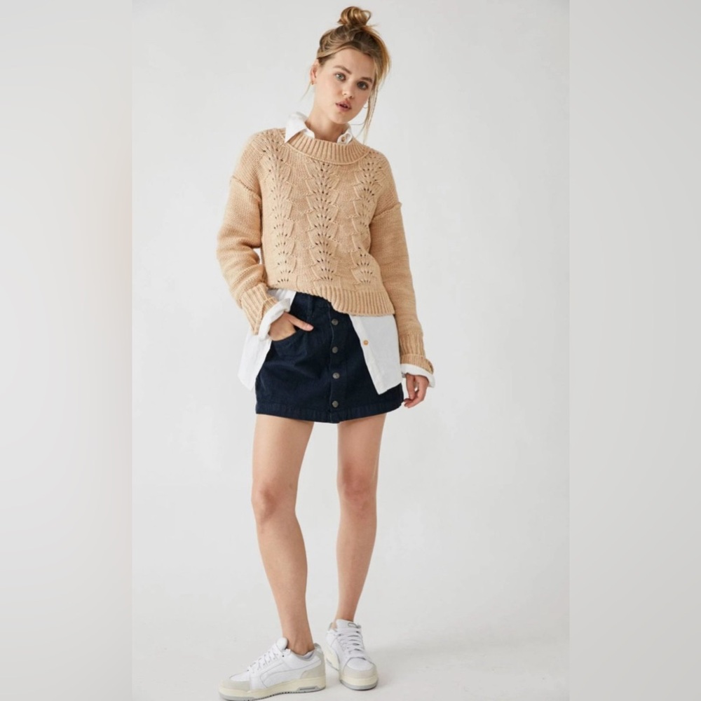 Free People Ray Navy Corduroy Mini Skirt Button Up Size 10 New With Tags